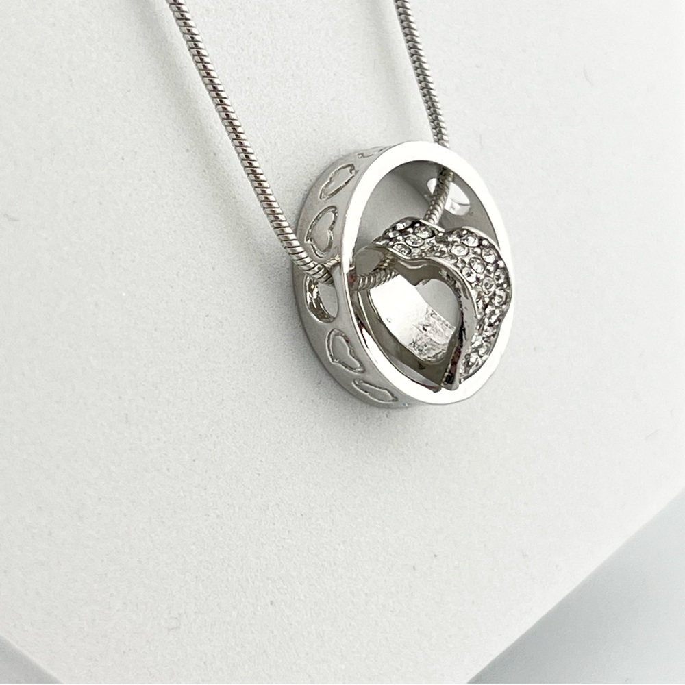 Swarovski Crystal Heart in Circle Silver Necklace - Picture 4 of 12